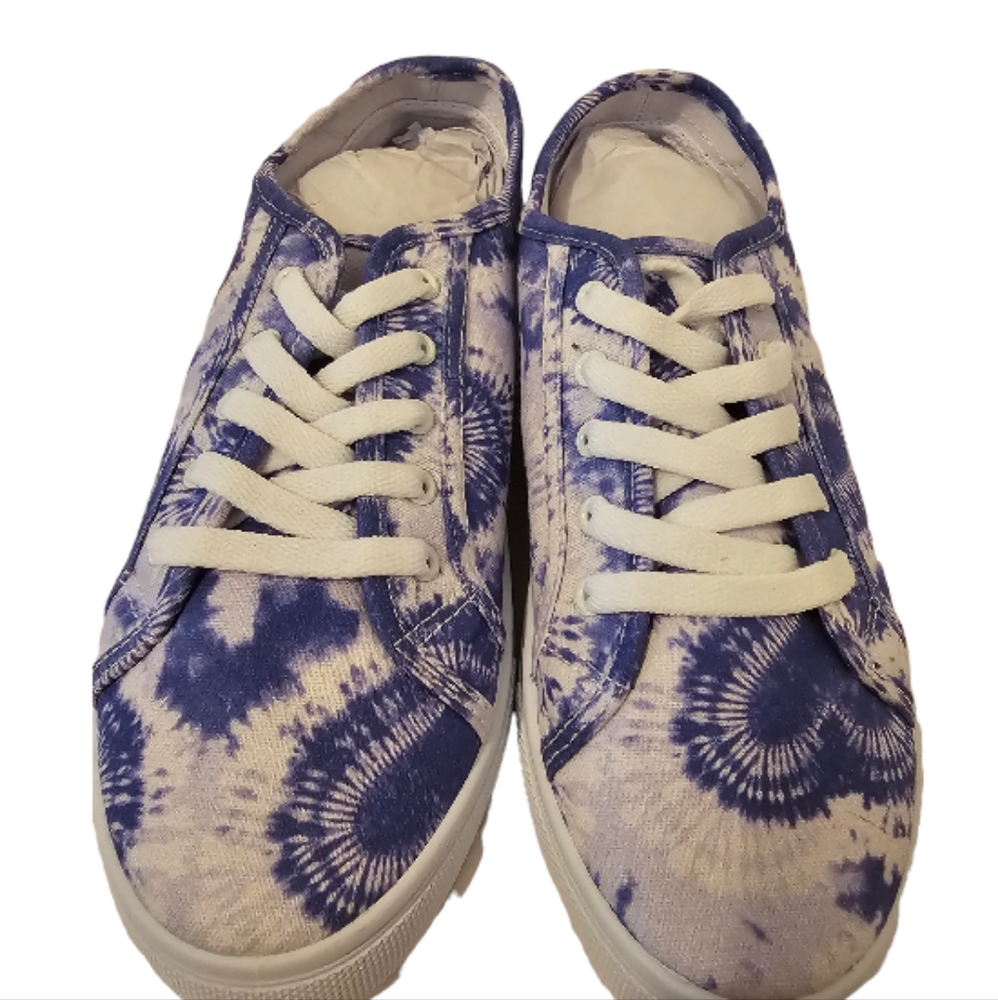 Blue and White ASOS Design Women's Dizzy Heart Tie Dye Lace Up Sneakers - Picture 2 of 14